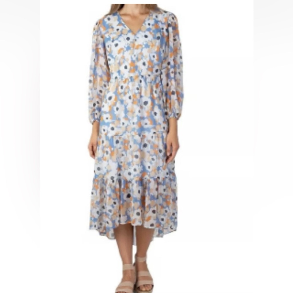 Joie Women’s XXL Blue Floral Fields Hi-Low Tiered Maxi Dress Boho Prairie New